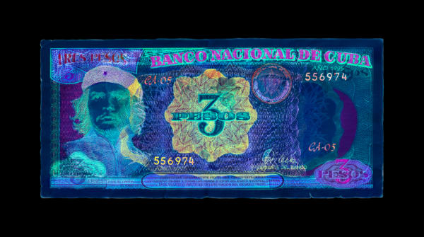 David LaChapelle, Negative Currency: Three Cuban Peso used as Negative (Che Guevara), 2025