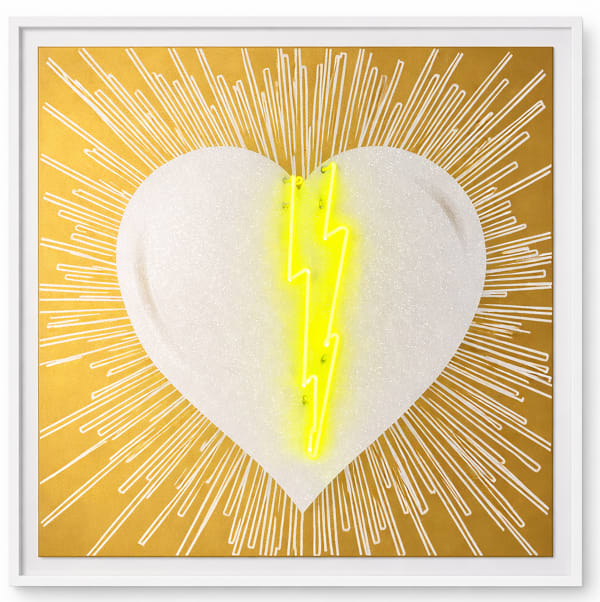Rubem Robierb, Heart Series - White on Gold, Yellow Neon, 2017