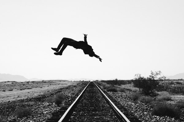 Tyler Shields, Train Tracks, 2020, 28 x 40 in, edition of 3 silver gelatin prints. Photo: Courtesy of the artist