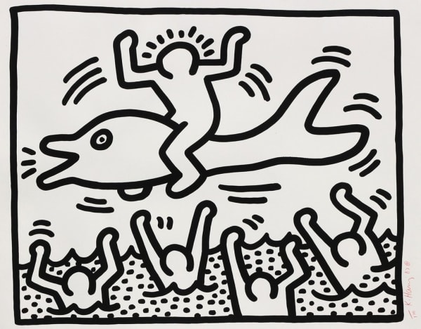 Untitled (Man on Dolphin), 1987 Lithograph on wove paper, Signed and dated in red crayon, Edition of 170. Framed. 90...