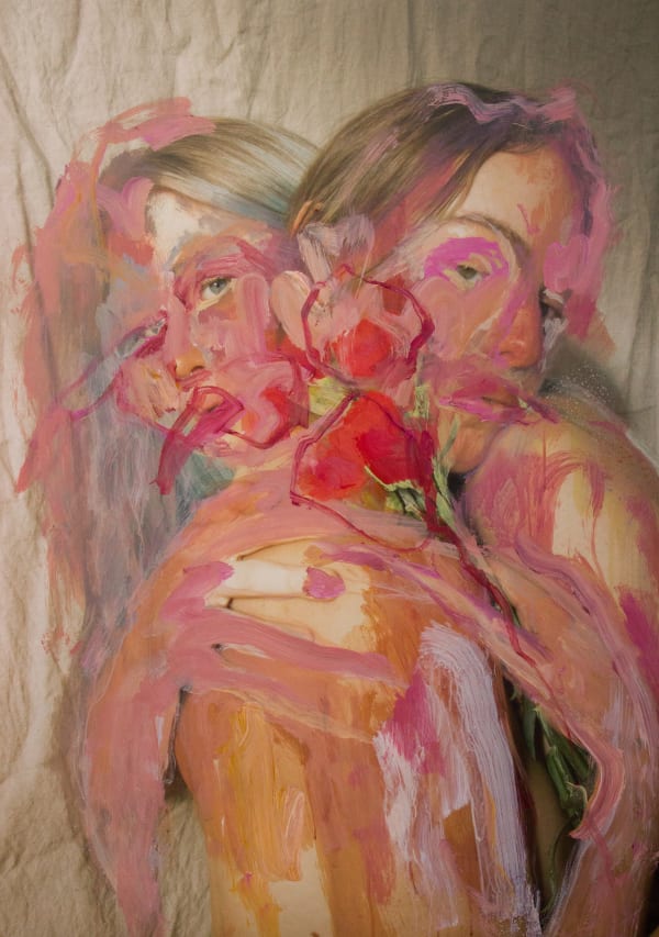 'Red Carnation', 2021. Acrylic on digital photograph on satin paper, framed in black.