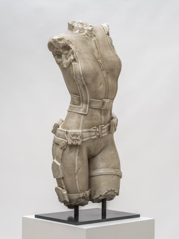 Filippo Tincolini's 'Acient Gods' marble sculpture: the bust of ironman from an acient past front right view