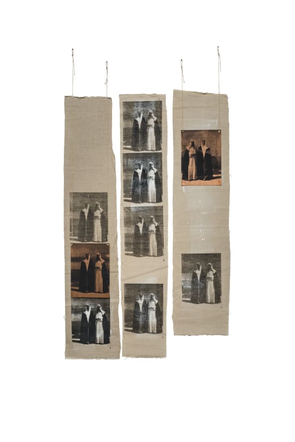 The Bisht Men II | رجال ببشوت ٢ 2015 Silkscreen Ink on Canvas and Copper | الشاشة الحريرية حبر على قماش ونحاس 25 x 121, 25 x 121, 25 x 112 cm