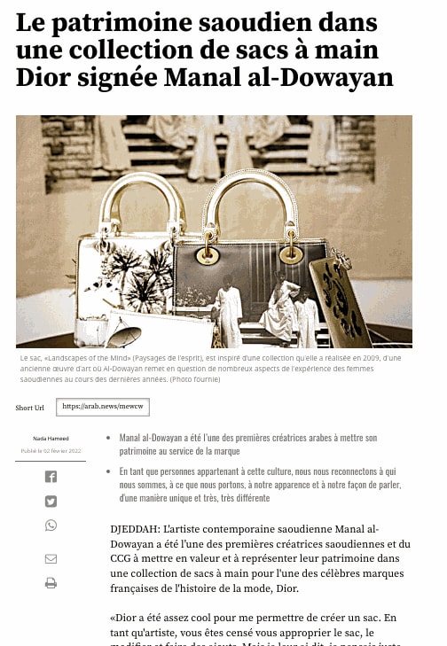 Le patrimoine saoudien dans une collection de sacs à main Dior signée Manal al-Dowayan, Arab News - Nada Hameed