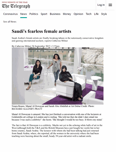 Saudi's Fearless Female Artists, The Telegraph - Catherine Milner