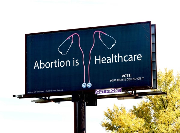 Martz' billboard for the Save Art Space X Michele Pred Billboard exhibition VOTE FOR ABORTION RIGHTS
