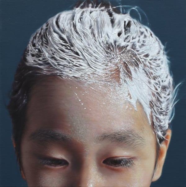 Kang Kang Hoon White hair on Blue Danube 2018 Oil on Canvas 31.8 x 31.8 cm $3,500 USD