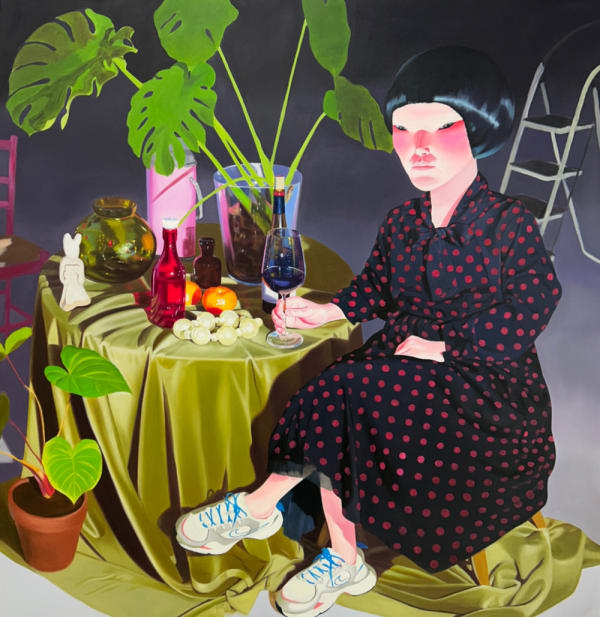 Lee So Yeun Dress with red polka dots, 2025 Oil on canvas 155 x 145 cm $27,000 USD