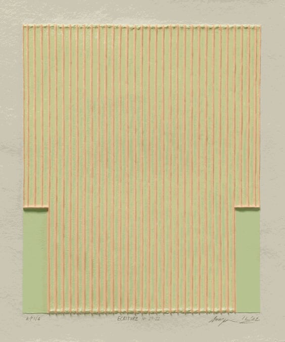 Park Seo-Bo Ecriture No. 27-22 (19/30) 2022 Relief print with Korean Hanji Paper and Hand-Coloring 65.5 x 54.5 cm 24,000USD