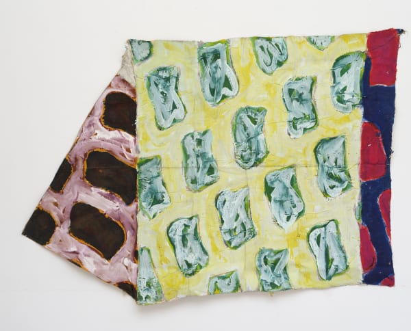 Claude Viallat 1981/024, 1981 Acrylic on Orange Tent Fragment in 3 Parts 170 x 240 cm 80,000USD