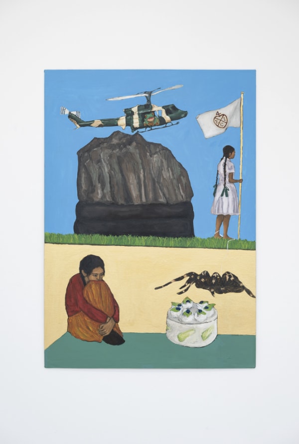 Fig. 15 Kuyili, by Varshga Premarasa. 2024. Oil and acrylic on canvas board, 84.1 by 59.4 cm. (Courtesy the artist and Niru Ratnam, London; exh. Niru Ratnam, London).