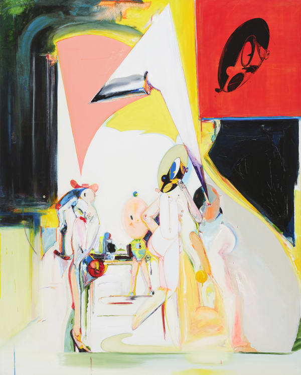 My Comedy, acrylic, oil, animation paint, gouache, paint marker, fabric ink, nail polish, colored pencil on canvas, 162.2x130.3cm, 2023
