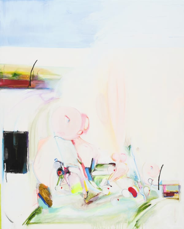 My Picnic, acrylic, oil, animation paint, gouache, paint marker, fabric ink, nail polish, colored pencil on canvas, 162.2x130.3cm, 2023