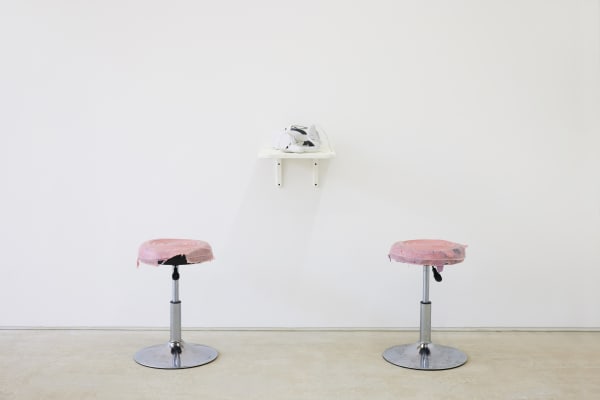 Pataphysics by F. A. Breuhaus 2, round chair, silicone, wood, 40x40x50cm(chair, 2 unit), 30x30cm(wood table), 2022