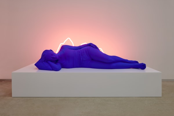 Dawned, pigment on resin, neon, wood, 150x50x50(h)cm, 2021