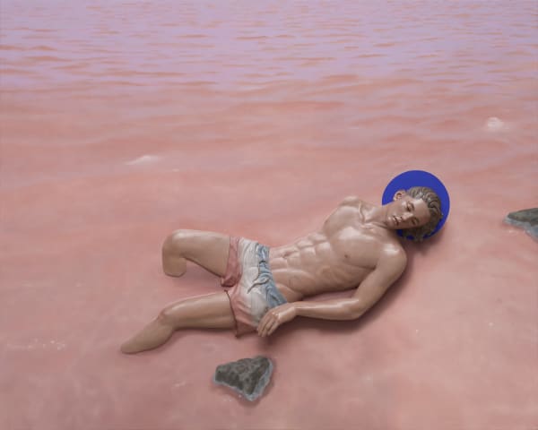 Pink Water, oil and pigment painted resin on canvas, 120x150cm, 2021