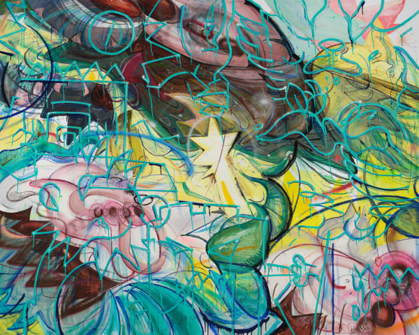 DtoD4, spray paint and oil on canvas, 181.8x227.3cm, 2023