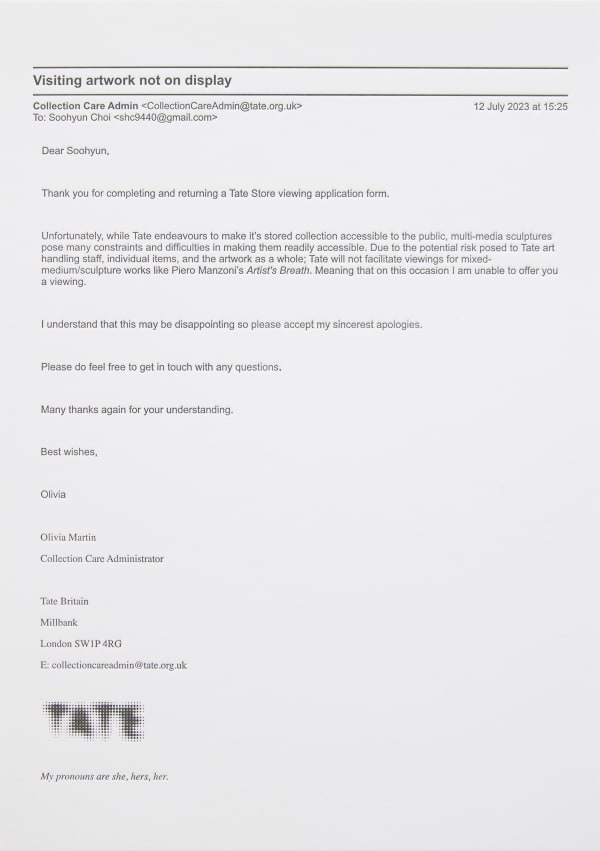 테이트에서 온 편지 A mail from Tate, letter press print on Gmund paper, 29.7x21cm, 2023