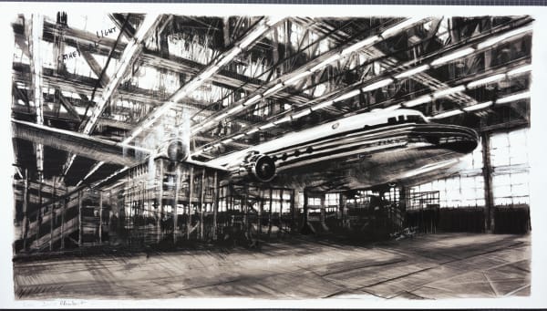 다비드 클라어바우트 David Claerbout Aircraft set image (In flight despite the museum), 2022 Pencil, watercolor and China ink on Fine Art inkjet print on Hahnemühle etching paper 61 x 110,5 cm (24 x 43 1/2 in) (unframed) 81,5 x 131 x 4 cm (32 1/8 x 51 5/8 x 1 5/8 in) (framed) (DC 085)