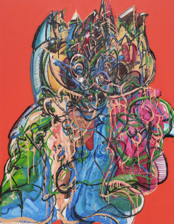 두 도깨비 Two Dokkebi, spray paint and oil on canvas, 116.8x91cm, 2024