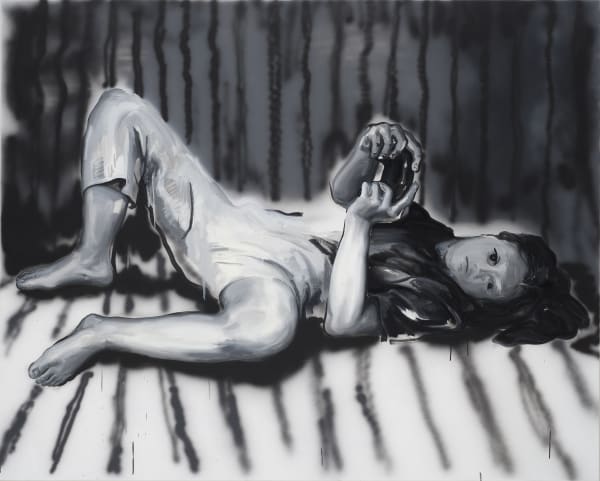 Laying with Switch 1, oil and acrylic on canvas, 181.8x227.3cm, 2020