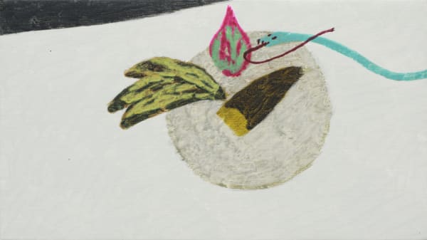 과거의 열매들 Fruits from the Past, watercolor on canvas, 19x33.5cm, 2025