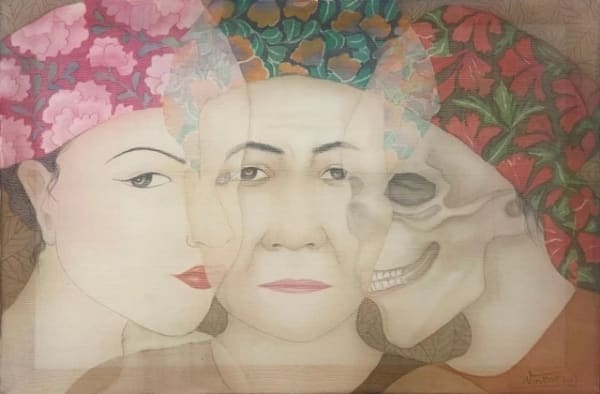 Tác phẩm "Life Transitions" (2023, màu nước và chất màu trên lụa) của họa sĩ Nguyễn Thị Châu Giang. Courtesy of Galerie BAQ