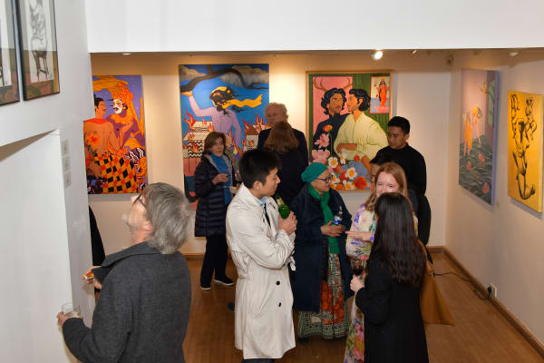 Richie Nath and his artworks, opening event of the group exhibition 'Against the Tide', Karin Weber Gallery, London 2024. @richiehtet @karinweber_gallery Credits: Photo by jojoandcophotography Courtesy of Karin Weber Gallery