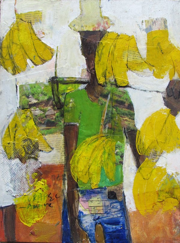 Surafel Amare Banana With Bus Acrylic And Collage On Canvas 40Cmx30Cm 2015