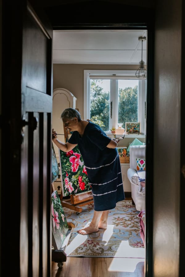 Sylvia Marsters in studio, Auckland, 2022. Photo: Julian Zeman.