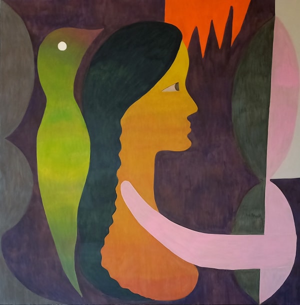 RAFAEL URIEGAS Mujer con pajaro 2, 2022 Acrylic on canvas 165 x 162 cm