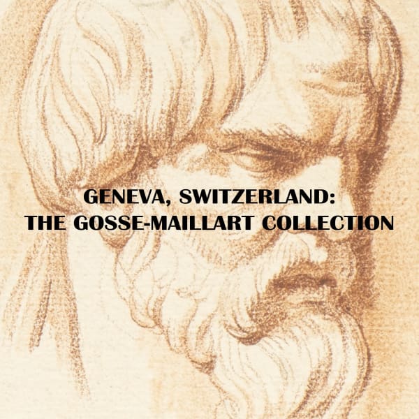 Image of detail of a drawing by Swiss artist Catherine Saint-Ours, daughter of the famous Swiss artist Jean-Pierre Saint-Ours, with the text "Geneva, Switzerland: the Gosse-Maillart collection" writen.