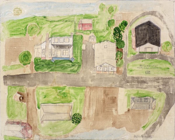Holly Springs, 1986. Acrylic, pencil and watercolor on fabric. 12 x 15 inches.