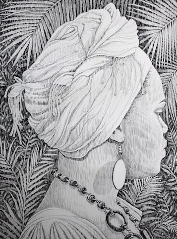 Gary Stephens The Moonlight Scarf 2013 Lino print 165 x 129cm