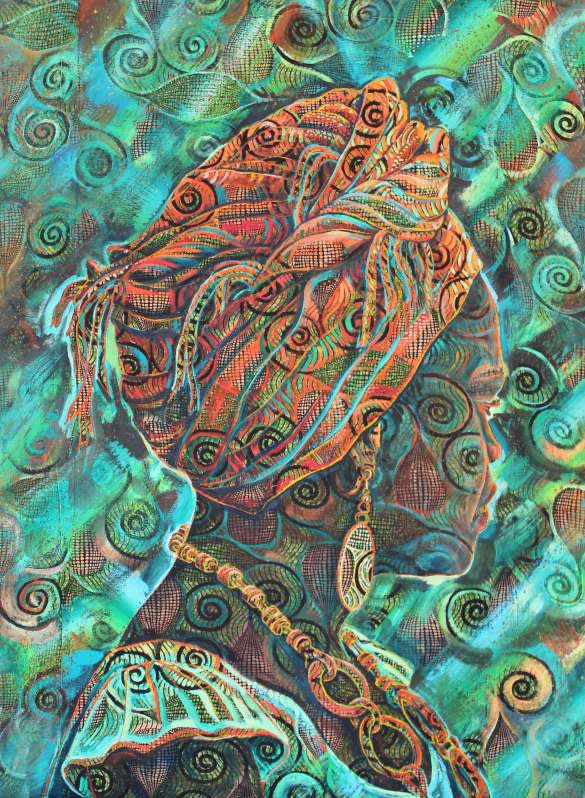 The Coral Scarf 2012 Acrylic on ankara fabric 200 x 147cm