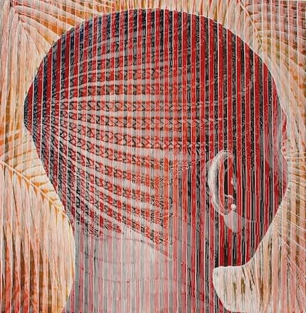Braids and Palms 2013 Folded linoleum print with string 94 x 94cm