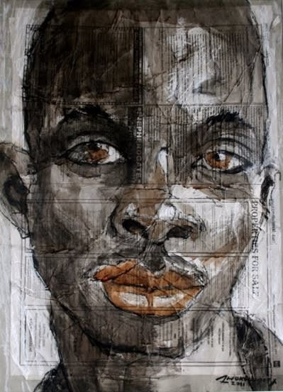 Alex Nwokolo Untitled II 2011 Acrylic chalk pastel on newsprint on chipboard 44 x 60cm