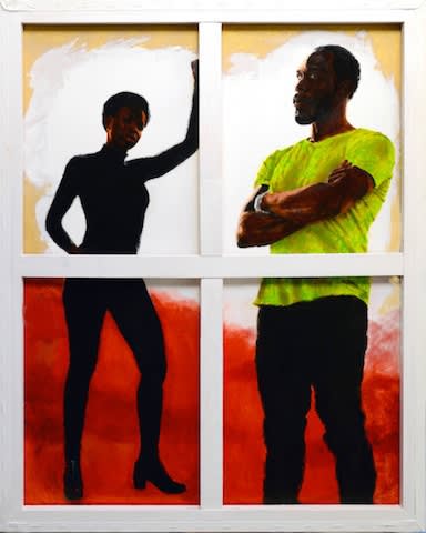 Kimathi Donkor The Venice Mechanism 2015 Oil and acrylic paints, wood staples on canvas 100 x 80cm
