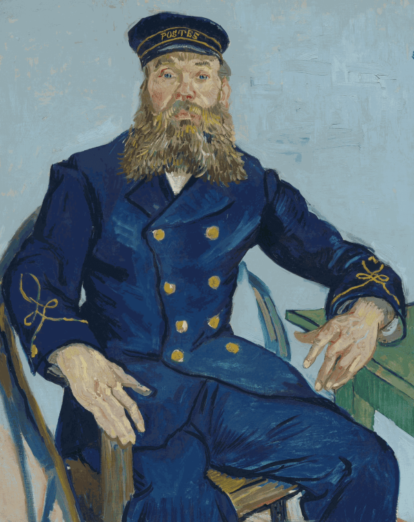 “Portrait of the Postman Joseph Roulin” (1888) by Vincent van Gogh — public domain.
