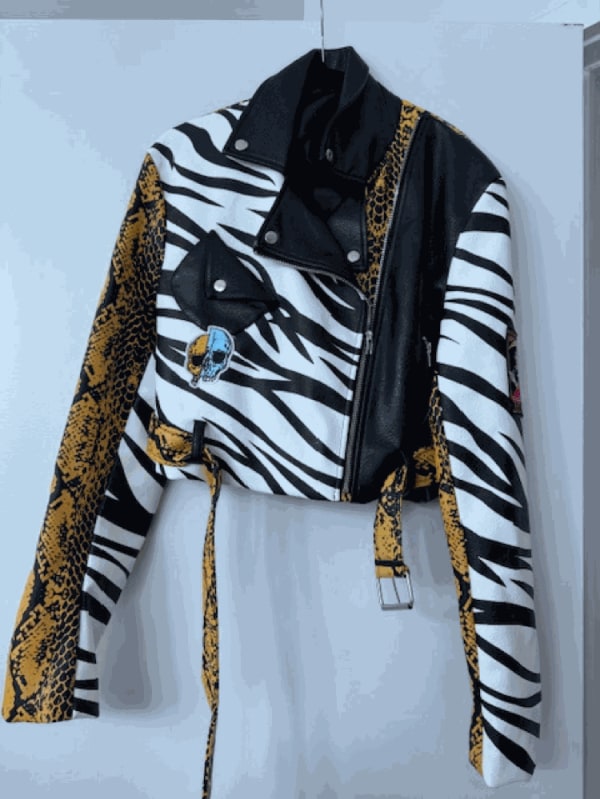 Zebra Leather Jacket, Size L