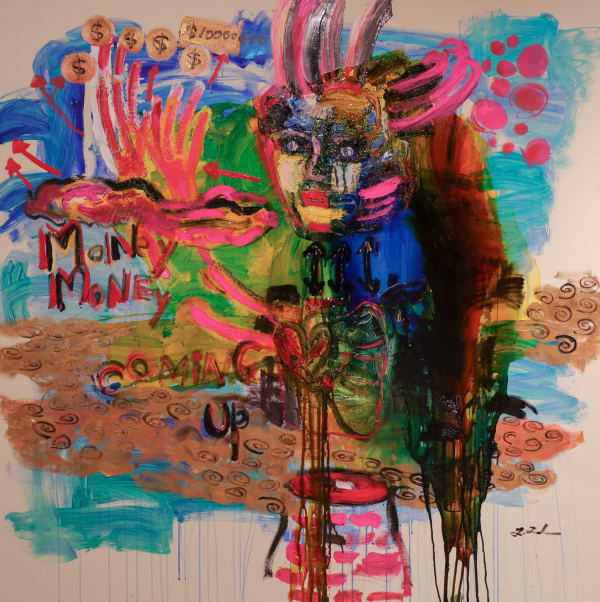 Takuma Tanaka 1977 Money Money Coming Up, 2023 Oil on Canvas 63 3/4 x 63 3/4 in. 161.8 x 161.8 cm