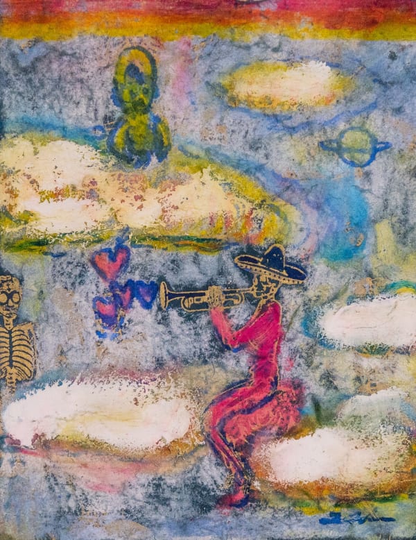 Takuma Tanaka 1977 Parade, 2023 Japanese paper, pen, oil pastel, Mixed media on Canvas 7 x 5 1/2 in. 17.8 x 14 cm