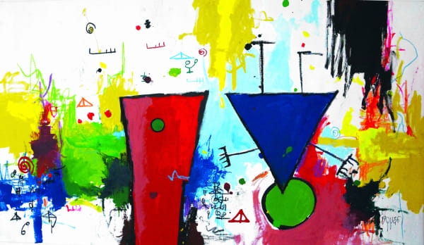 Hedendaagse kunst uit Suriname : Exhibition Stedelijk Museum Vianen Marcel Pinas, Moi Kondee (Upside Down), 100 x 155 cm