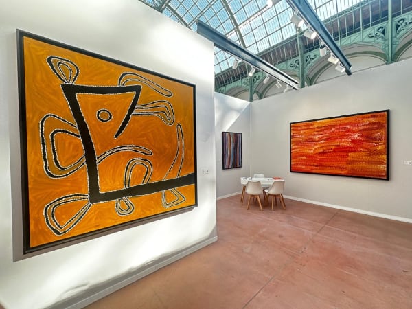 Installation shot Art Paris 2025 From left to right: Rover Thomas Joolama, Minnie Pwerle & Emily Kam Kngwarray
