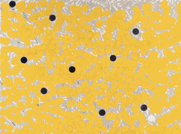 Donald Sultan, Yellow Mimosa with Grey and Silver with Blues July 21 2022, 2022