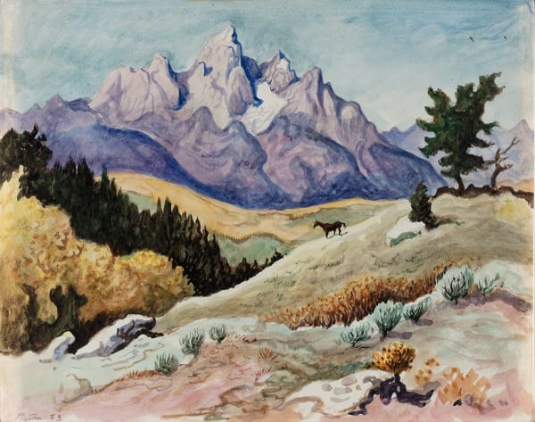 Thomas Hart Benton Wyoming Mountain Landscape, 1953 Watercolor on paper 11 1/2 x 13 1/2 in 29.2 x 34.3 cm Available at Surovek Gallery