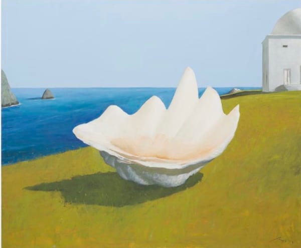 Julio Larraz, Sol de Agosto, 2015 Oil on canvas, 60 x 72 inches Signed: Larraz (l.r.r.) For sale at Surovek Gallery
