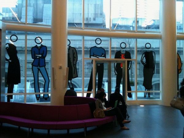 Julian Opie's work at the Bloomberg Offices. "Whoa, giant Julian Opie pieces on the 6th Fl of the Bloomberg offices. (@chelsa)" by dpstyles™ is licensed under CC BY 2.0.