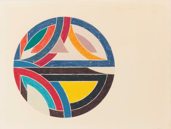 Frank Stella Sinjerli Variation 111, 1977 Offset lithograph and screenprint in colors, 32 1/2 x 42 1/2 inches, Signed: F. Stella ’77 (l.r.) Edition: 77/100 For sale at the Surovek Gallery