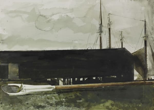 Andrew Wyeth Main Gaff, 1983 Watercolor on paper, 21 x 28 inches, Signed: Andrew Wyeth (l.l.) For sale at Surovek Gallery